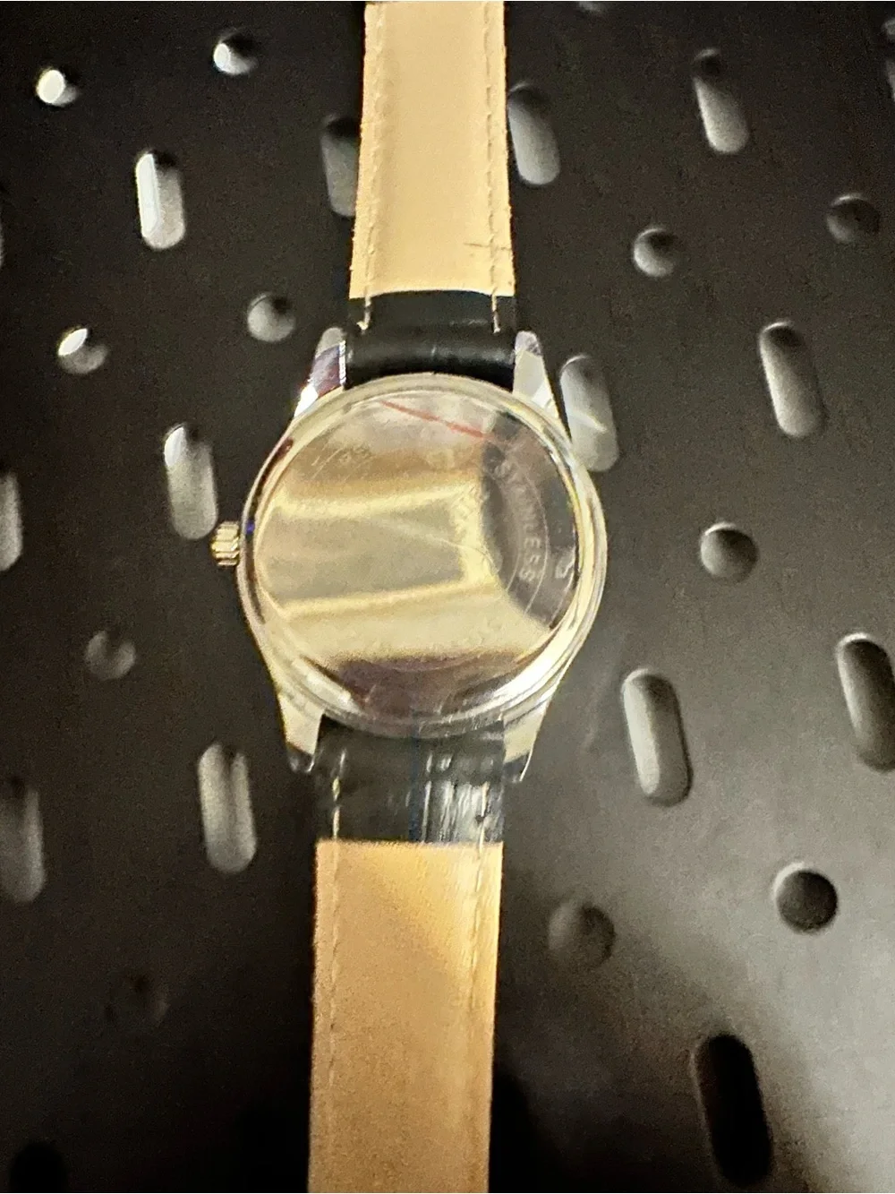 Men's Silver Watch with Black Leather Strap and Light Blue Dial Accent